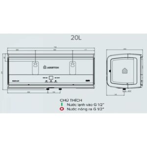 Bản vẽ kỹ thuật Máy nước nóng ARISTON SL3 20 LUX gián tiếp 20L bình ngang
