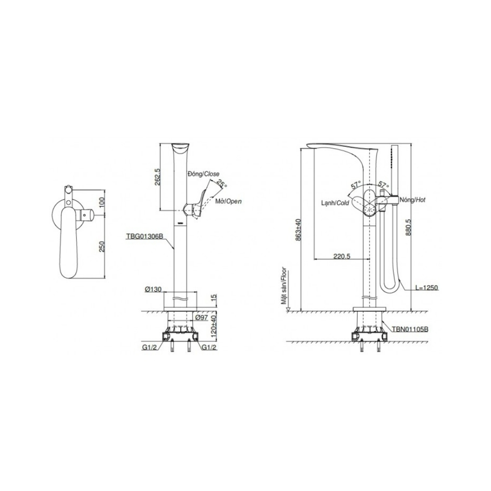 Vòi Sen Xả Bồn Tắm TOTO TBG01306BA#BRG/TBN01105B Vàng Hồng Mờ