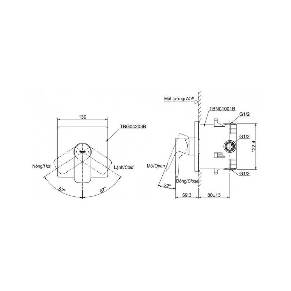 Van Điều Chỉnh Nóng Lạnh TOTO TBG04304BA#BRG/TBN01001B