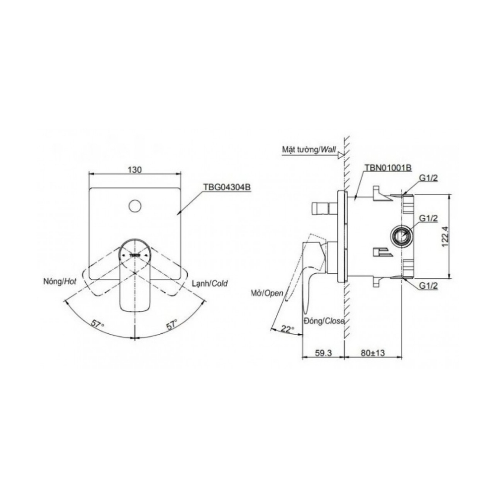 Van sen vòi âm tường TOTO TBG04304BB#MBL/TBN01001B đen mờ