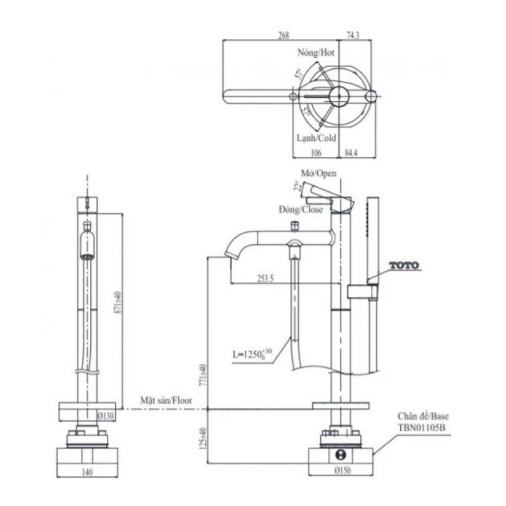 Vòi xả bồn nóng lạnh TOTO TBG11306AA#MBL/TBN01105B đen mờ