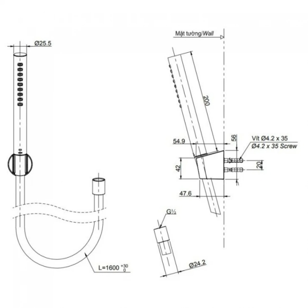 Bản vẽ tay sen TOTO TBW02017A#MBL màu đen mờ
