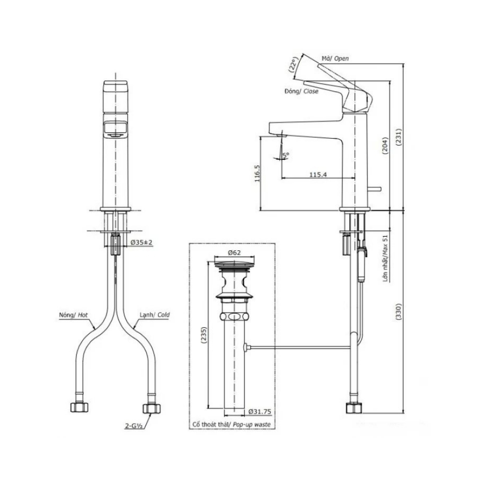 Vòi chậu gật gù nóng lạnh GB TOTO TLG10301B#MBL đen mờ