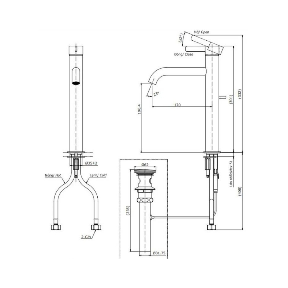 Vòi chậu gật gù nóng lạnh GF TOTO TLG11305B#MBL đen mờ