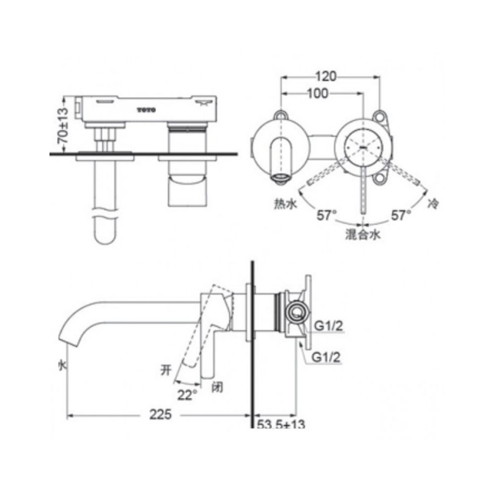 Vòi chậu gật gù nóng lạnh gắn tường GF (2 lỗ) TOTO TLG11308BA#MBL đen mờ