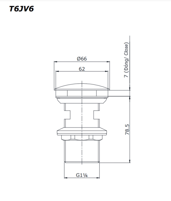 Bản vẽ kỹ thuật bộ nhấn xả TOTO T6JV6#BFG màu vàng Pháp