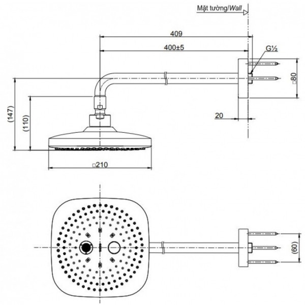 Bản vẽ kỹ thuật bát sen TOTO TBW02004A#BFG gắn tường màu vàng pháp mờ