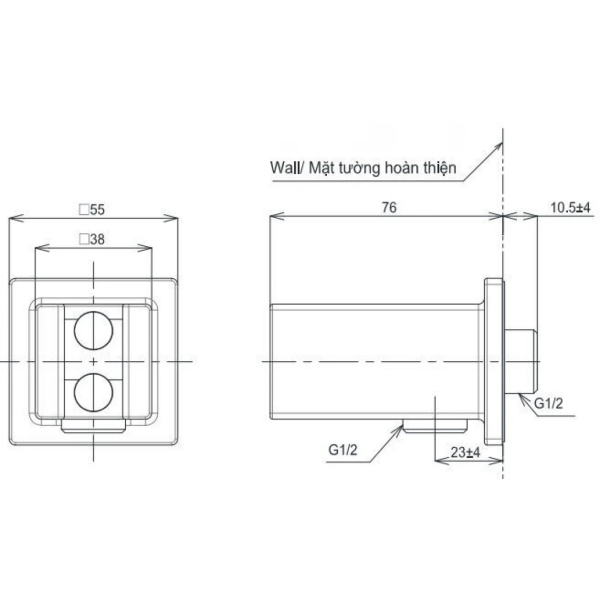 Bản vẽ kỹ thuật gác sen kèm cút nối tường TOTO TBW08010A#BFG màu vàng pháp mờ