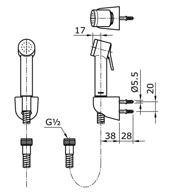 Bản vẽ kỹ thuật vòi xịt TOTO THX20SEV1#BGP Màu vàng Pháp