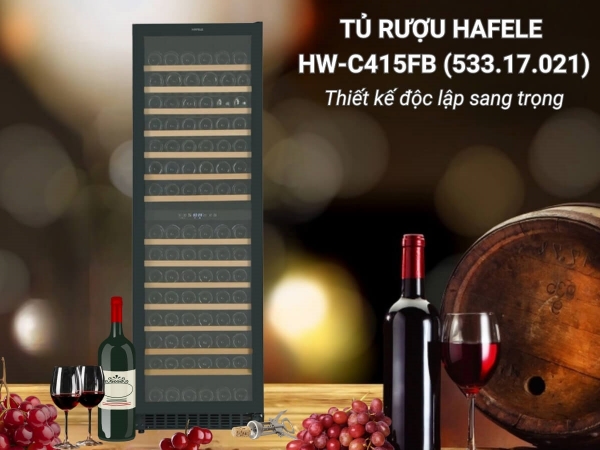 Tủ rượu Hafele HW-C415FB sở hữu thiết kế tinh tế với cửa kính toàn phần màu đen