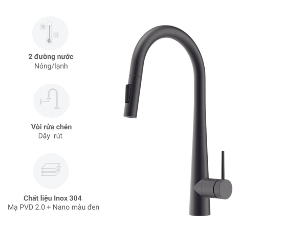 Thiết kế đầu vòi rửa chén Hafele HT24-SH1P417 567.24.498 màu đen