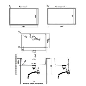 Bản vẽ kỹ thuật Chậu rửa chén Hafele R25 HS24-SSN1S-760 _BR 567.24.407