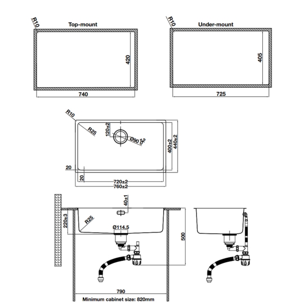 Bản vẽ kỹ thuật Chậu rửa chén Hafele R25 HS24-SSN1S-760 _BR 567.24.407