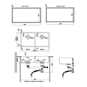 Bản vẽ kỹ thuật Chậu rửa chén Hafele R10 HS24-SSN2S-870 _BR 567.24.437
