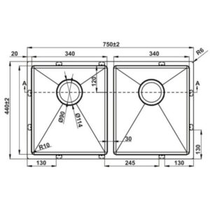 Bản vẽ kỹ thuật Chậu rửa chén Hafele HS22-SSN2S90P 567.94.000
