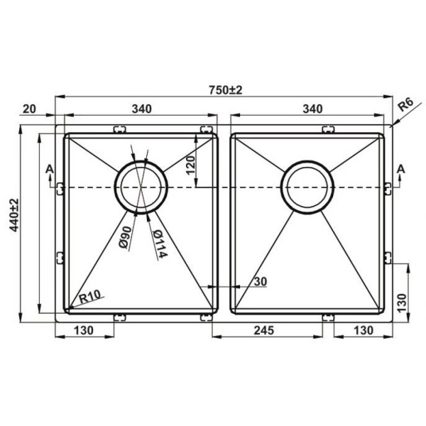 Bản vẽ kỹ thuật Chậu rửa chén Hafele HS22-SSN2S90P 567.94.000