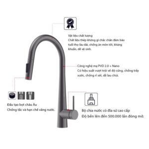 Vòi rửa chén Hafele HT24-SH1P417 570.85.041 màu titan với 2 chế độ xả linh hoạt