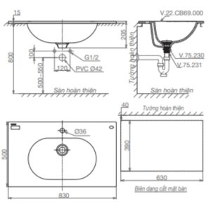 Bản vẽ kỹ thuật Chậu bàn CB69