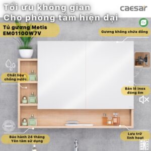 Tủ gương Caesar EM01100W7V màu vân gỗ 100cm