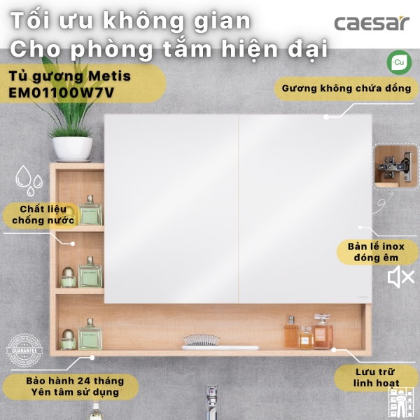 Tủ gương Caesar EM01100W7V màu vân gỗ 100cm