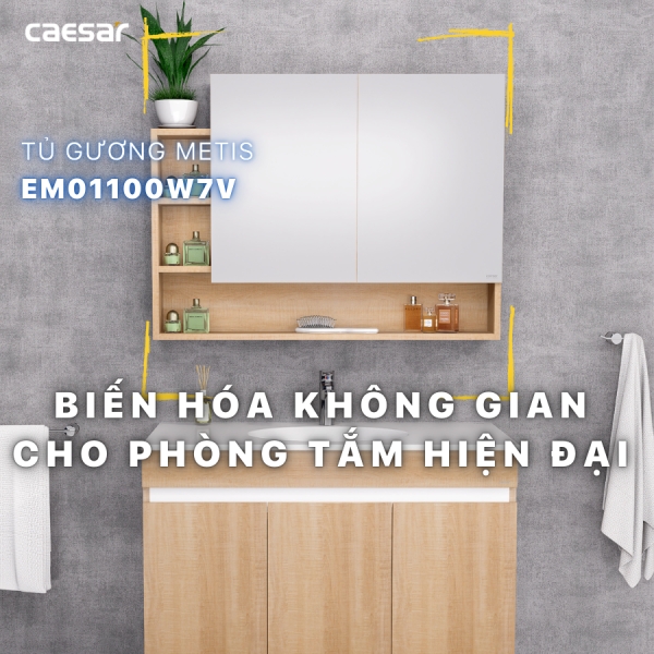 Tủ gương Caesar EM01100W7V màu vân gỗ 100cm
