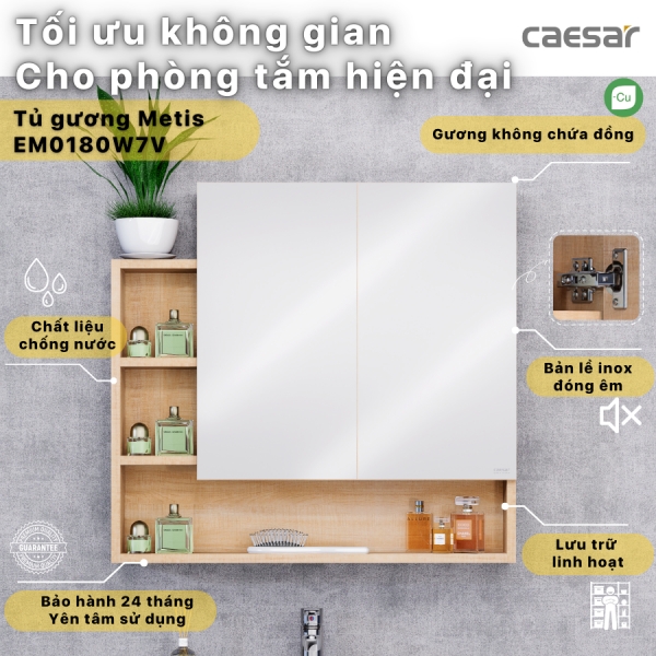 Tủ gương Caesar EM0180W7V màu vân gỗ 80cm