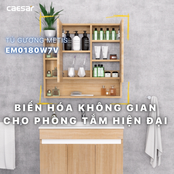 Tủ gương Caesar EM0180W7V màu vân gỗ 80cm