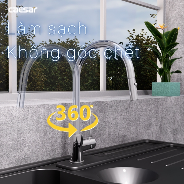 Vòi rửa chén Caesar K079C nóng lạnh dây rút