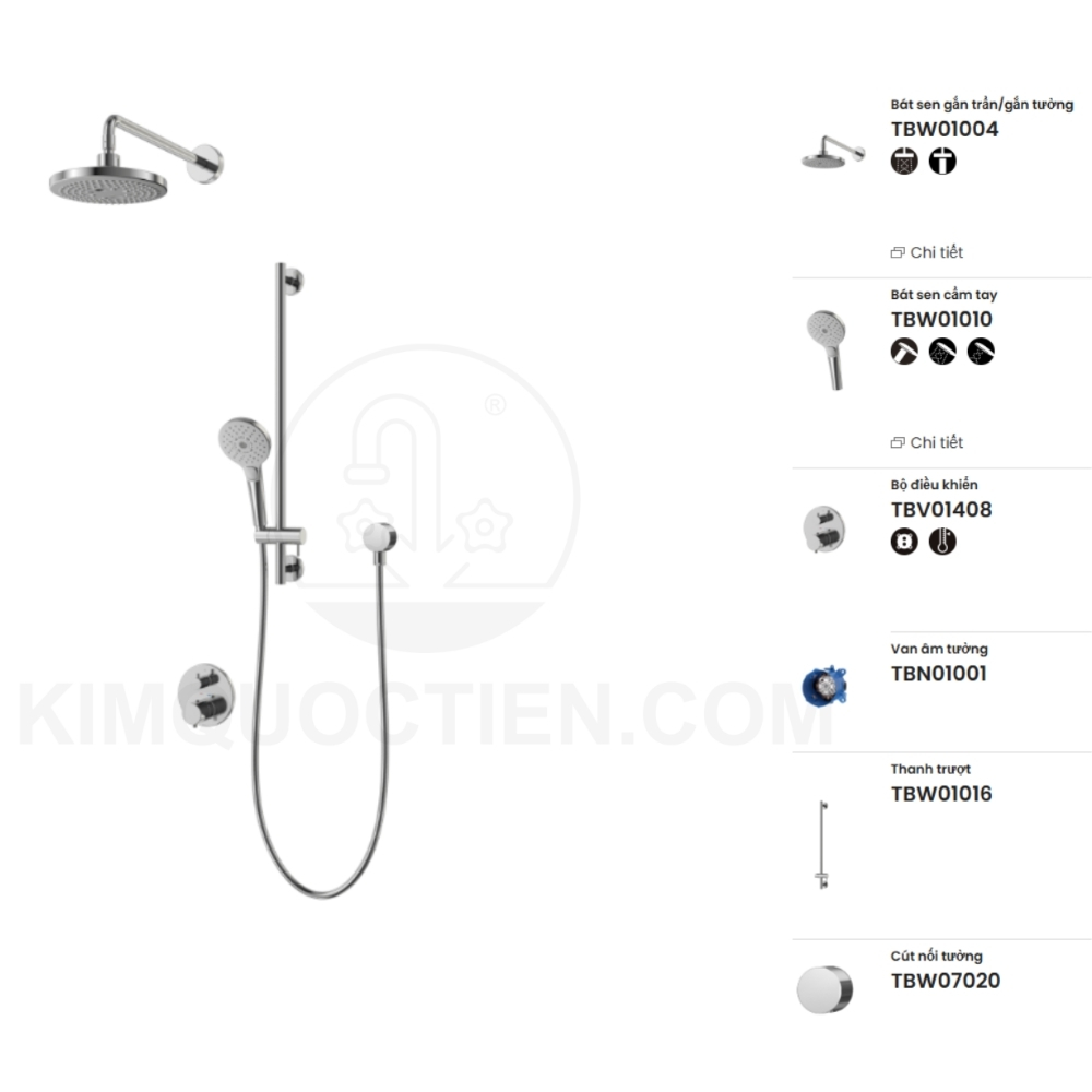Sen tắm âm tường TOTO TBV01408B/TBN01001B/TBW01004V/TBW01010V/TBW07020A/TBW01016B điều chỉnh nhiệt độ