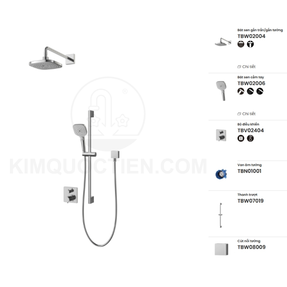 Sen tắm âm tường TOTO TBV02404B/TBN01001B/TBW01004A/TBW01010V/TBW08009A/TBW07019A điều chỉnh nhiệt độ