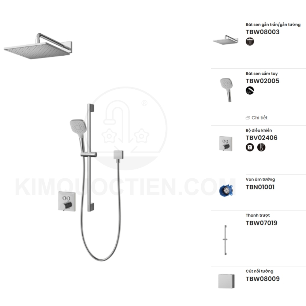Sen tắm âm tường TOTO TBV02406B/TBN01001B/TBW08003A/TBW02005V/TBW08009A/TBW07019A điều chỉnh nhiệt độ