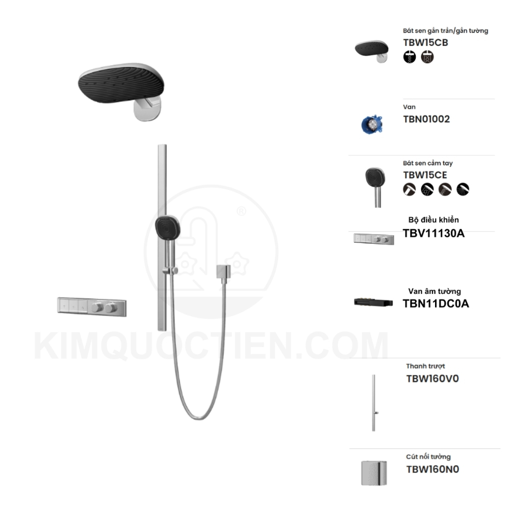 Sen tắm âm tường TOTO TBV11130A/TBN11DC0A/TBW15CB0A/TBN01002B/TBW15CE0A/TBW160N0A/TBW160V0A điều chỉnh nhiệt độ