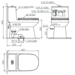 bản vẽ Bàn cầu một khối V816 + VG826 + VG853