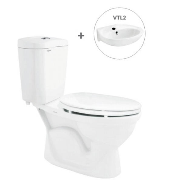 Bàn cầu hai khối VI28 + Chậu VTL2 (hoặc VTL3 hoặc VTL3N)