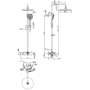 Bản vẽ kích thước Sen cây nhiệt độ American Standard WF-1M72 (WF1M72)