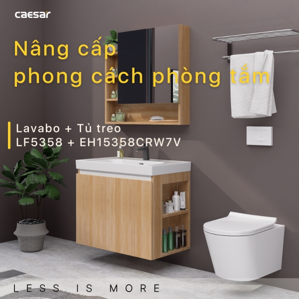 Tủ lavabo Caesar LF5358/EH15358CRW7V 80cm màu vân gỗ hộc phải