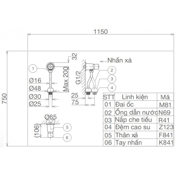 Bộ xả tiểu nhấn không có giảm áp VG841.1