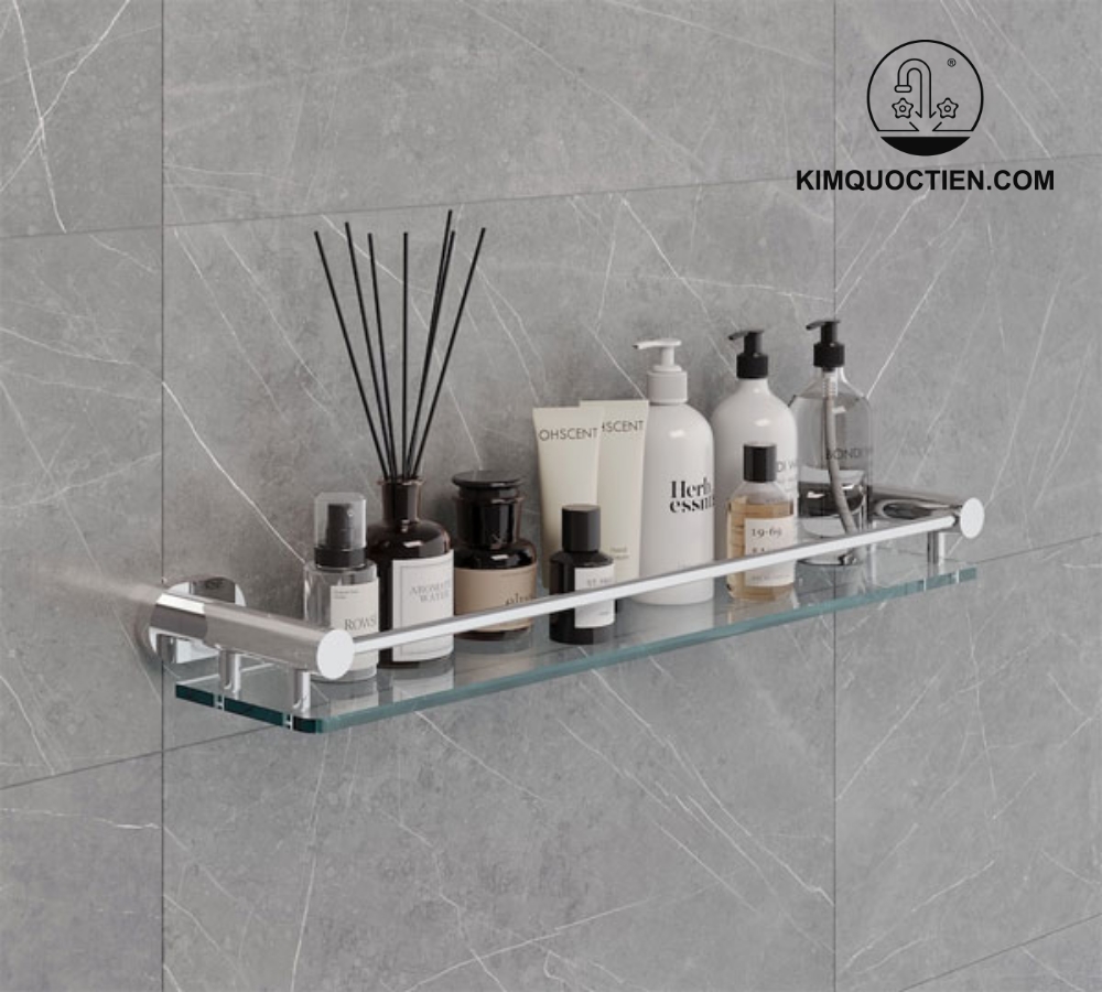 Kệ kính INAX bền chắc ,giá đỡ đồng thau chống gỉ, chịu lực tốt, lý tưởng cho phòng tắm hiện đại