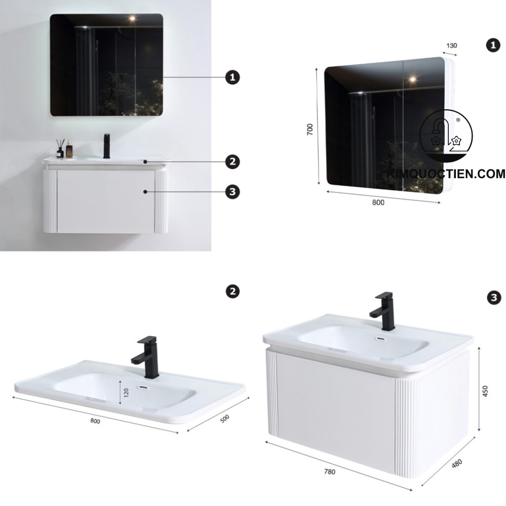 Bộ tủ chậu phòng tắm thiết kế đồng bộ, các chi tiết ăn khớp và lắp đặt chuẩn xác