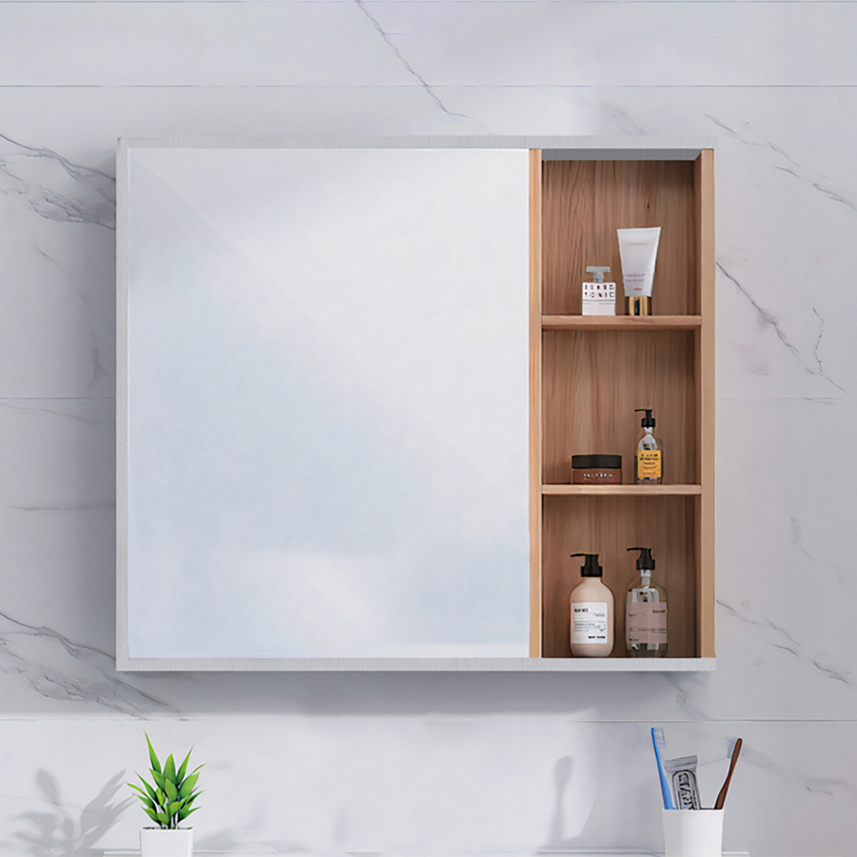 Tủ gương Mowoen 800mm treo tường – sang trọng, tích hợp đèn LED, ngăn chứa tiện lợi và chất liệu bền bỉ, giúp phòng tắm gọn gàng, tối ưu không gian và dễ lắp đặt