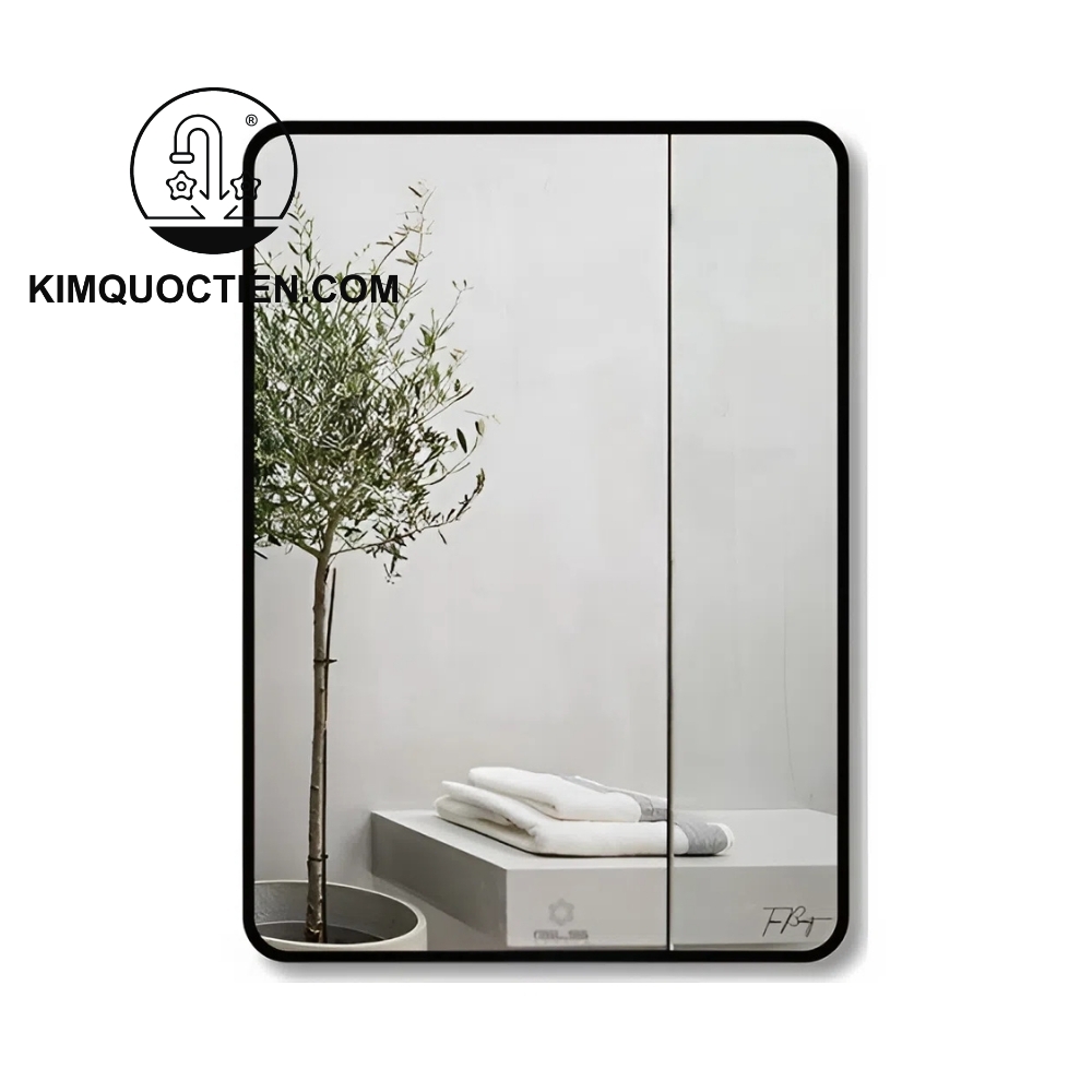 Gương viền nhôm dày 28mm, phản xạ ánh sáng tốt, giúp phòng tắm thoáng và bền chắc khi sử dụng lâu dài