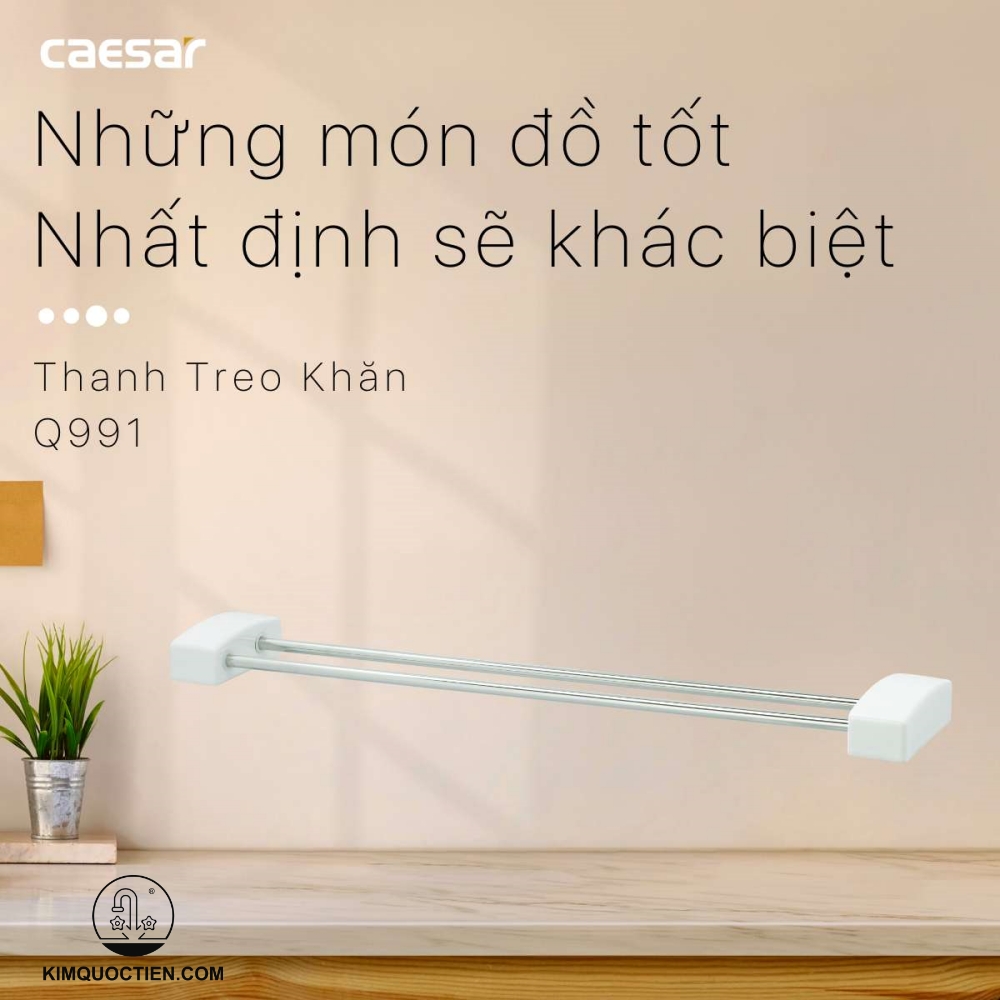 Giá treo khăn CAESAR Q991 làm từ sứ kết hợp inox mạ Crom sáng bóng