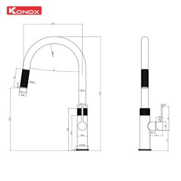 Vòi rửa bát dây rút Konox Lasi Gun Metal