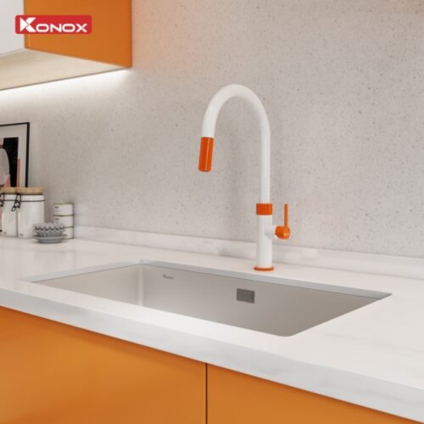 Vòi rửa bát dây rút Konox Lasi Orange thiết kế hiện đại