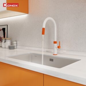 Vòi rửa bát dây rút Konox Lasi Orange xoay linh hoạt 360 độ