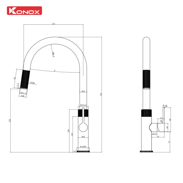 Vòi rửa bát dây rút Konox Lasi Orange