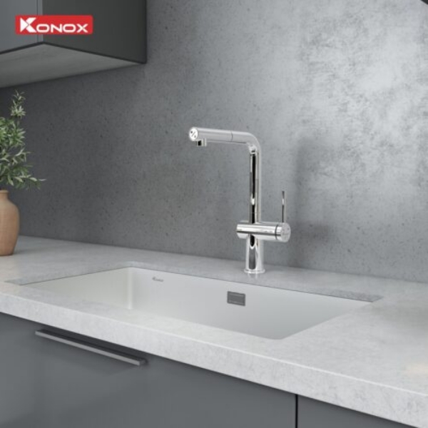Vòi rửa bát dây rút Konox Stream Smart Chrome phong cách hiện đại