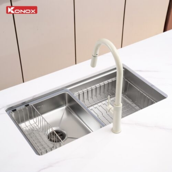 Chậu rửa bát Konox phong cách Nhật bề mặt mịn Tari 780SM ứng dụng công nghệ kháng khuẩn HYPERKILA-MIC