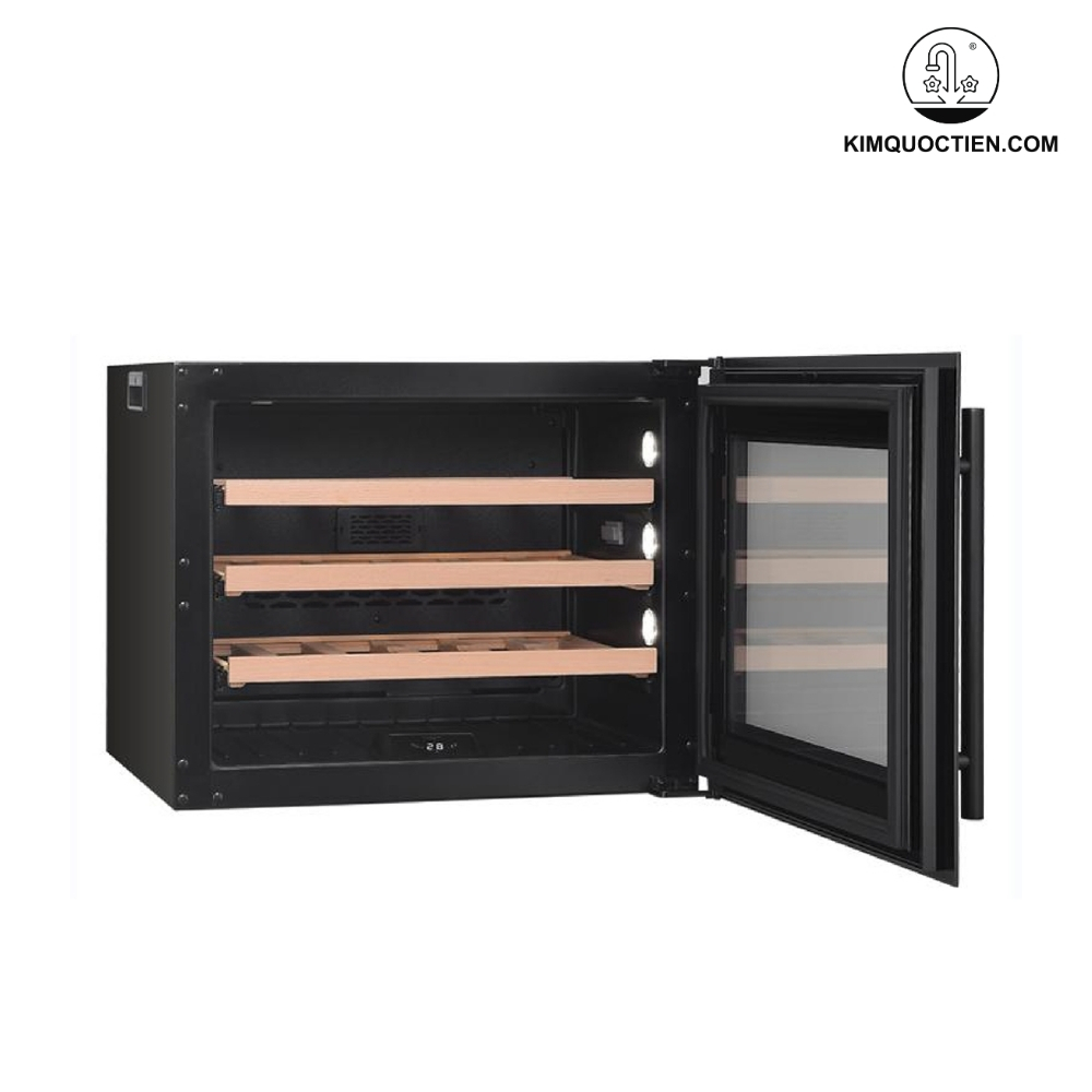 Tủ rượu KAFF KF–BW51L sử dụng chất liệu gỗ, inox và kính cao cấp