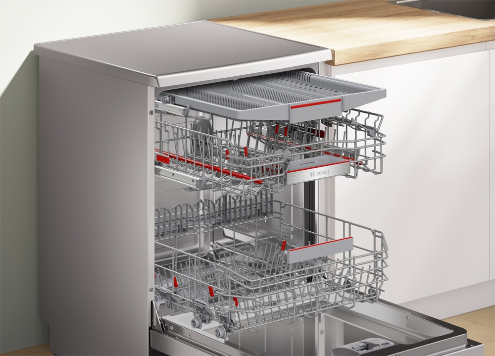 Máy rửa bát Bosch SMS6ECI11E được thiết kế với 3 giàn rửa thông minh